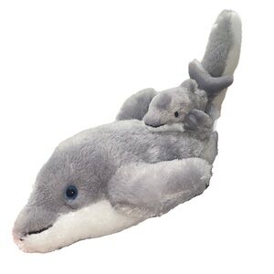 Aurora Agua de Mar Gray and White Dolphin Plush with Baby